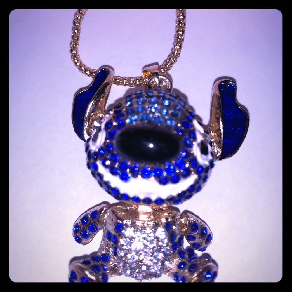 Betsey Johnson Stitch Blue Crystal 28” Necklace